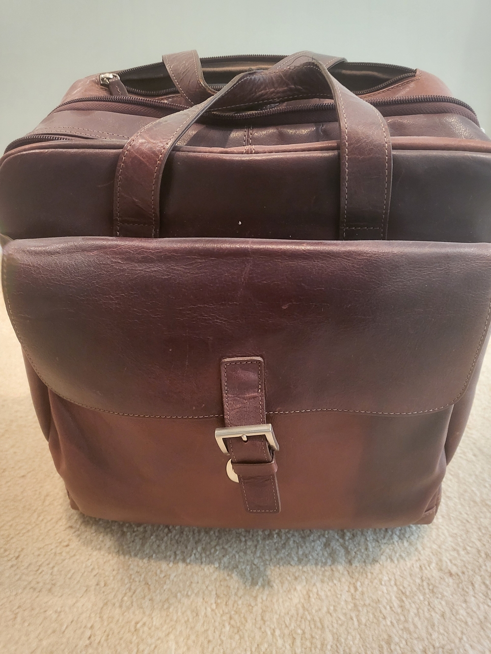 Jack Georges Classic Rolling Leather Briefcase in Dark Brown with Front Buckle